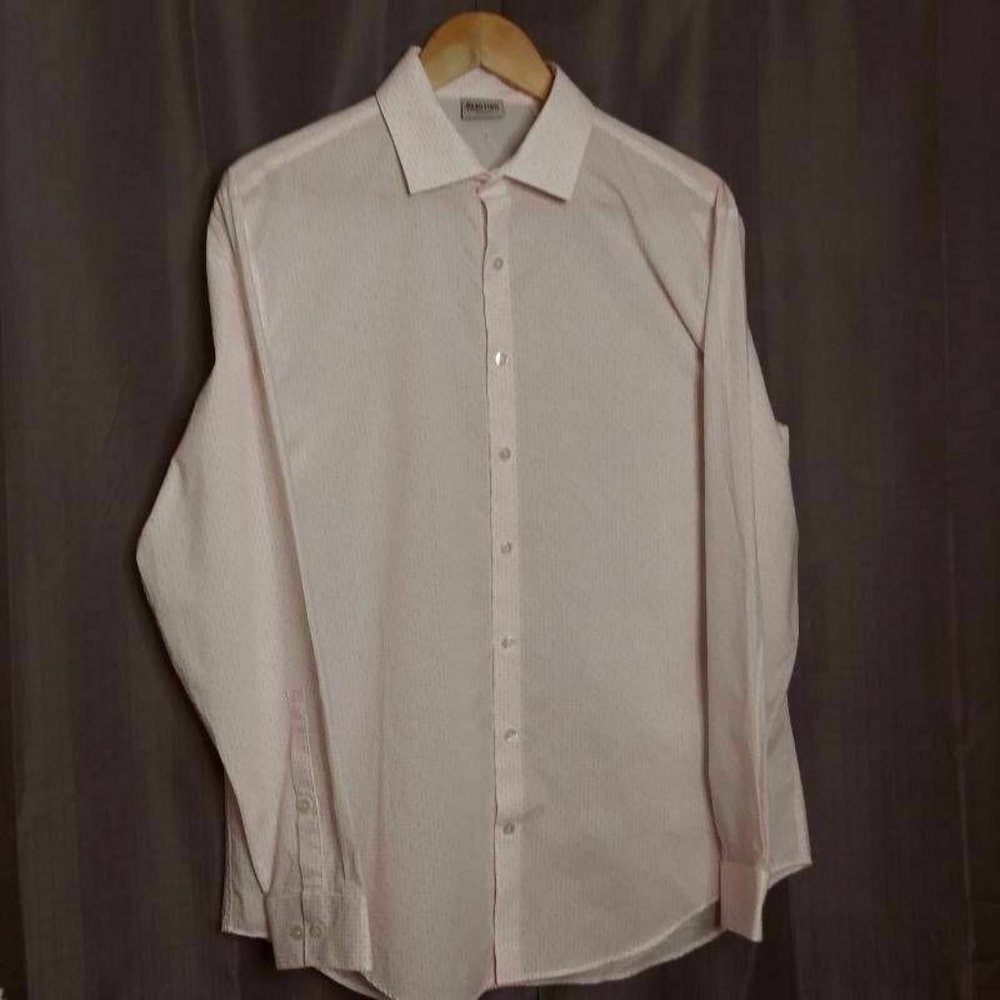 Kenneth Cole Mens Dress Shirt White Dots Slim Fit